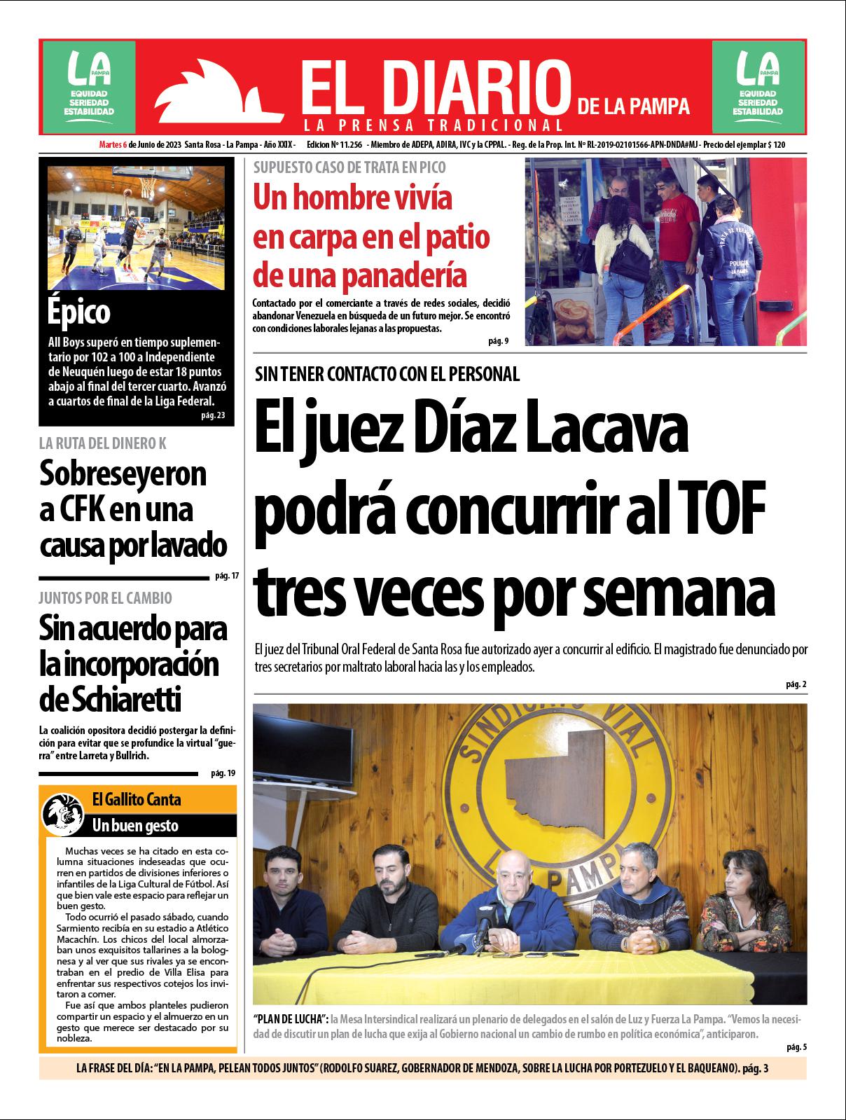 Tapa de El Diario en papel  martes 06 de junio de 2023
